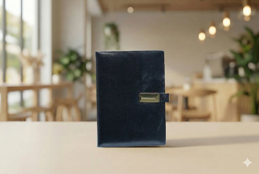 Classic Navy Leather Diary with Metal Clasp
