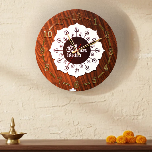 Om Namah Shivaya Wooden Wall Clock | Divine Timepiece 18x18